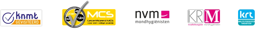 KNMT gevisiteerd, MCS gecertificeerd, NVM mondhygiënisten, Kwaliteitsregister Mondhygiënisten (KRM), Kwaliteitsregister Tandartsen (KRT)